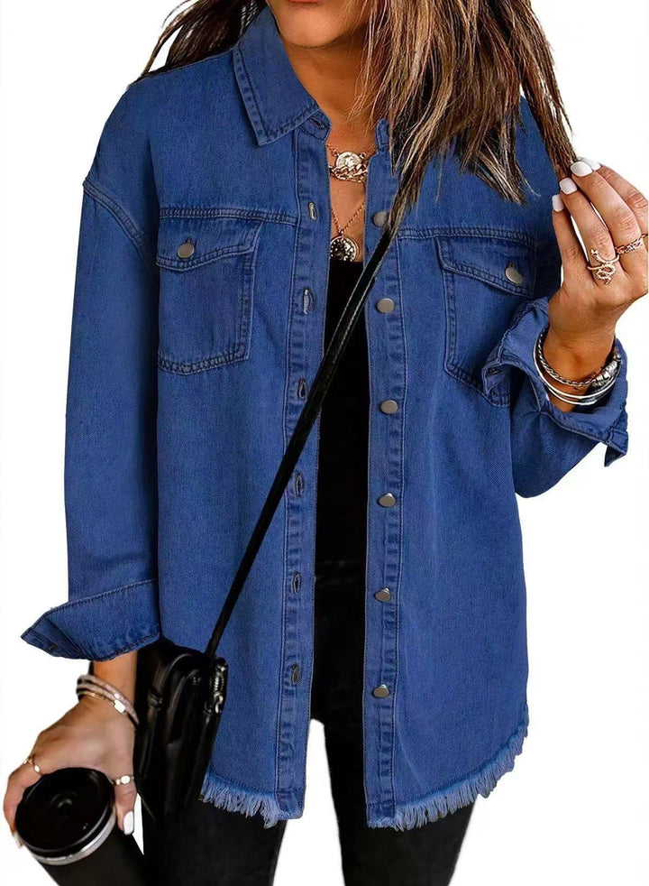 Damer Oversized Jeansskjorta med fransar Mirla-Eva Jonsson