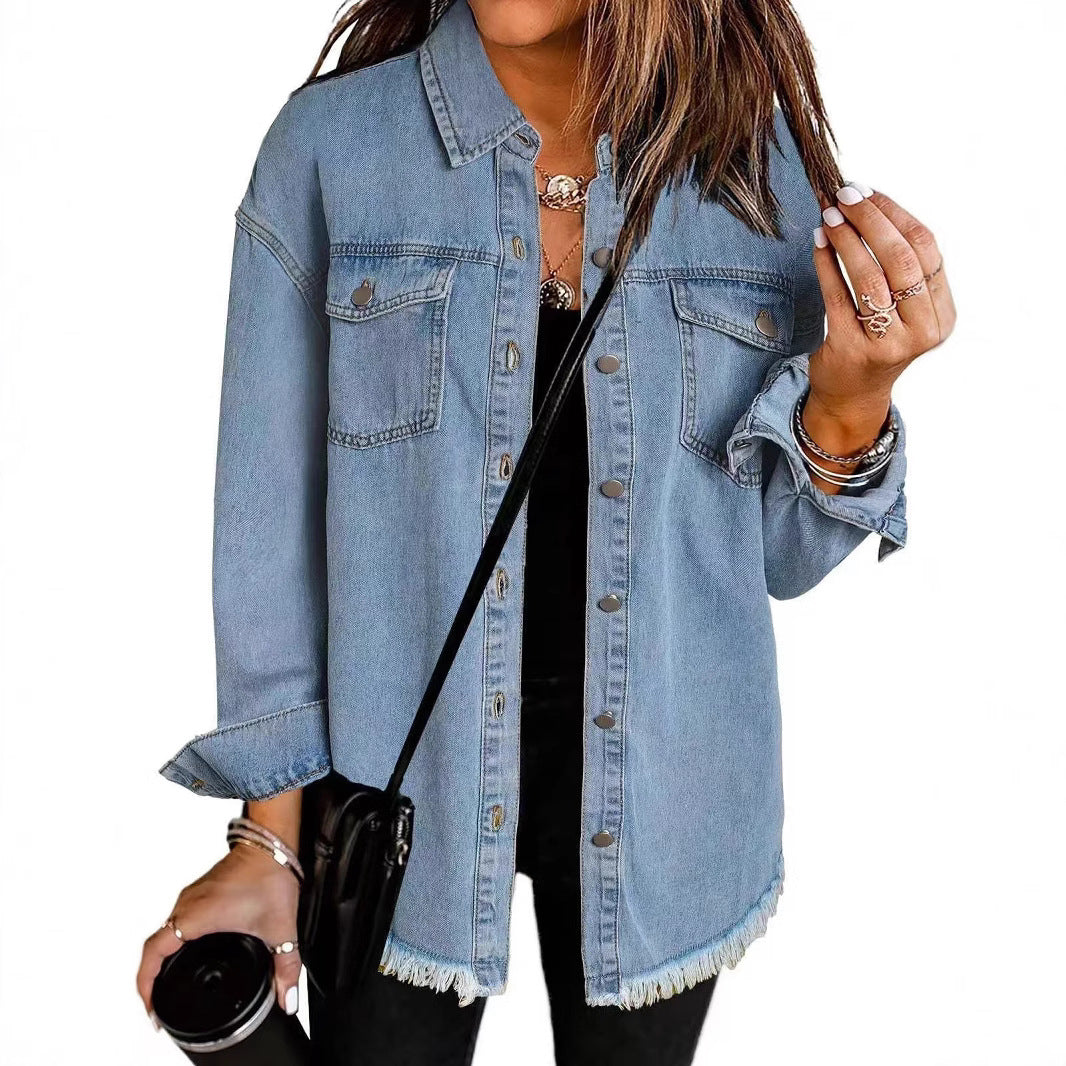 Damer Oversized Jeansskjorta med fransar Mirla-Eva Jonsson