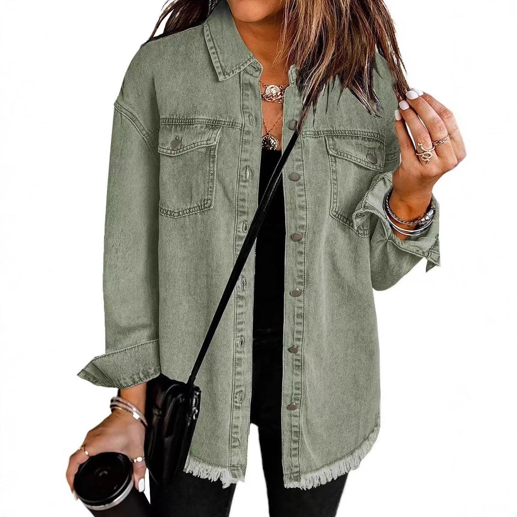 Damer Oversized Jeansskjorta med fransar Mirla-Eva Jonsson