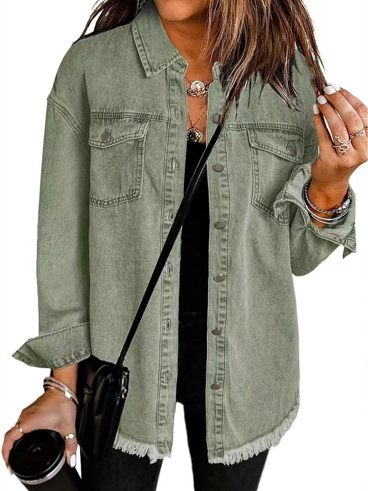 Damer Oversized Jeansskjorta med fransar Mirla-Eva Jonsson