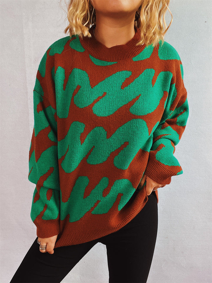 Damer Oversized Knit Sweater med iögonfallande mönster Mirla-Eva Jonsson
