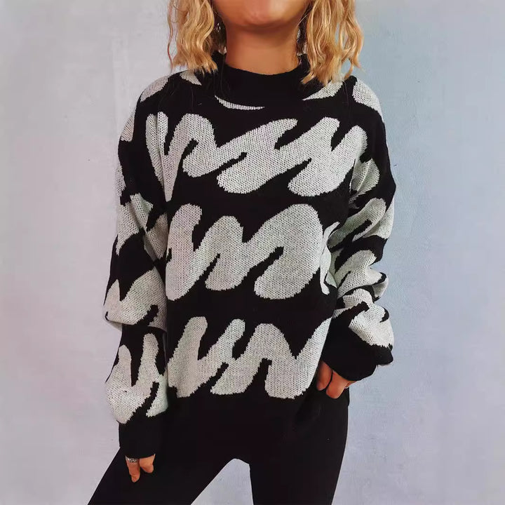 Damer Oversized Knit Sweater med iögonfallande mönster Mirla-Eva Jonsson