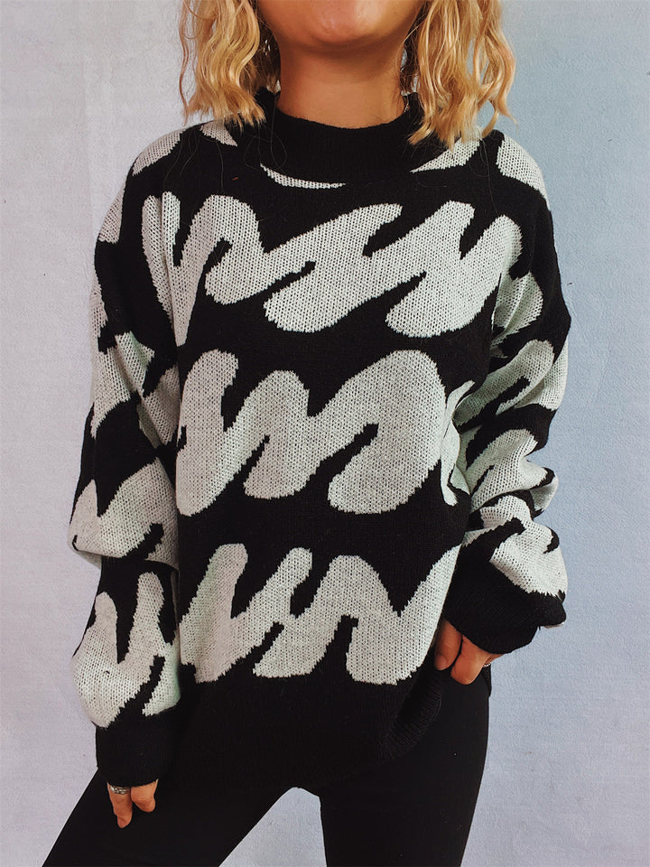 Damer Oversized Knit Sweater med iögonfallande mönster Mirla-Eva Jonsson