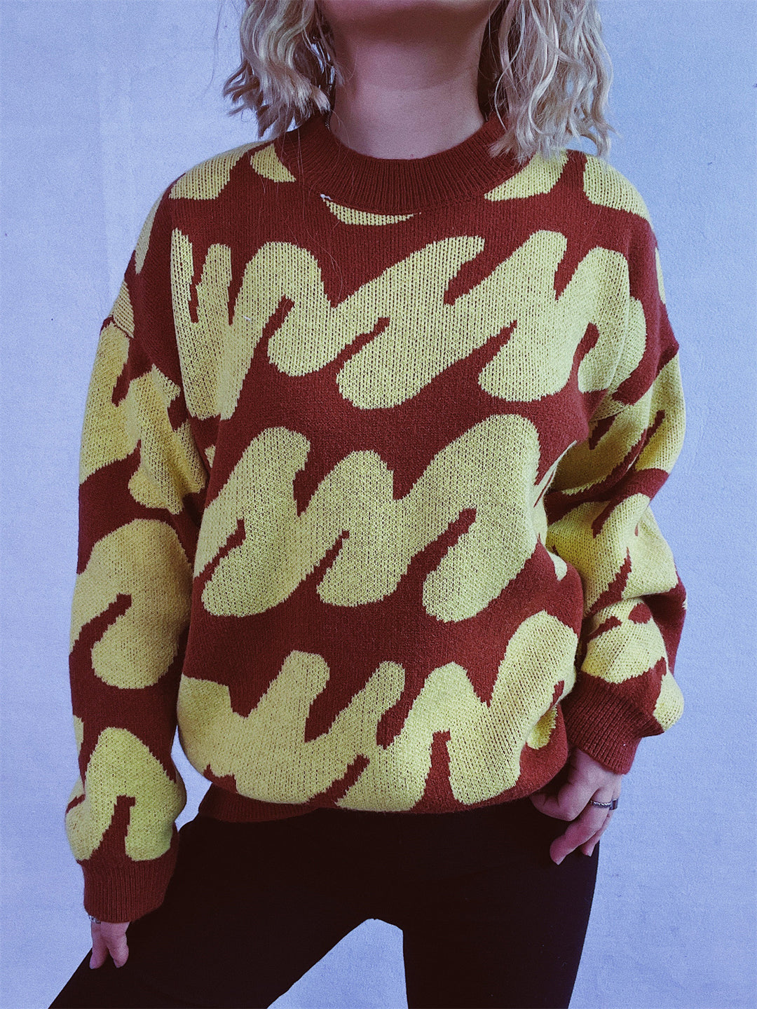 Damer Oversized Knit Sweater med iögonfallande mönster Mirla-Eva Jonsson