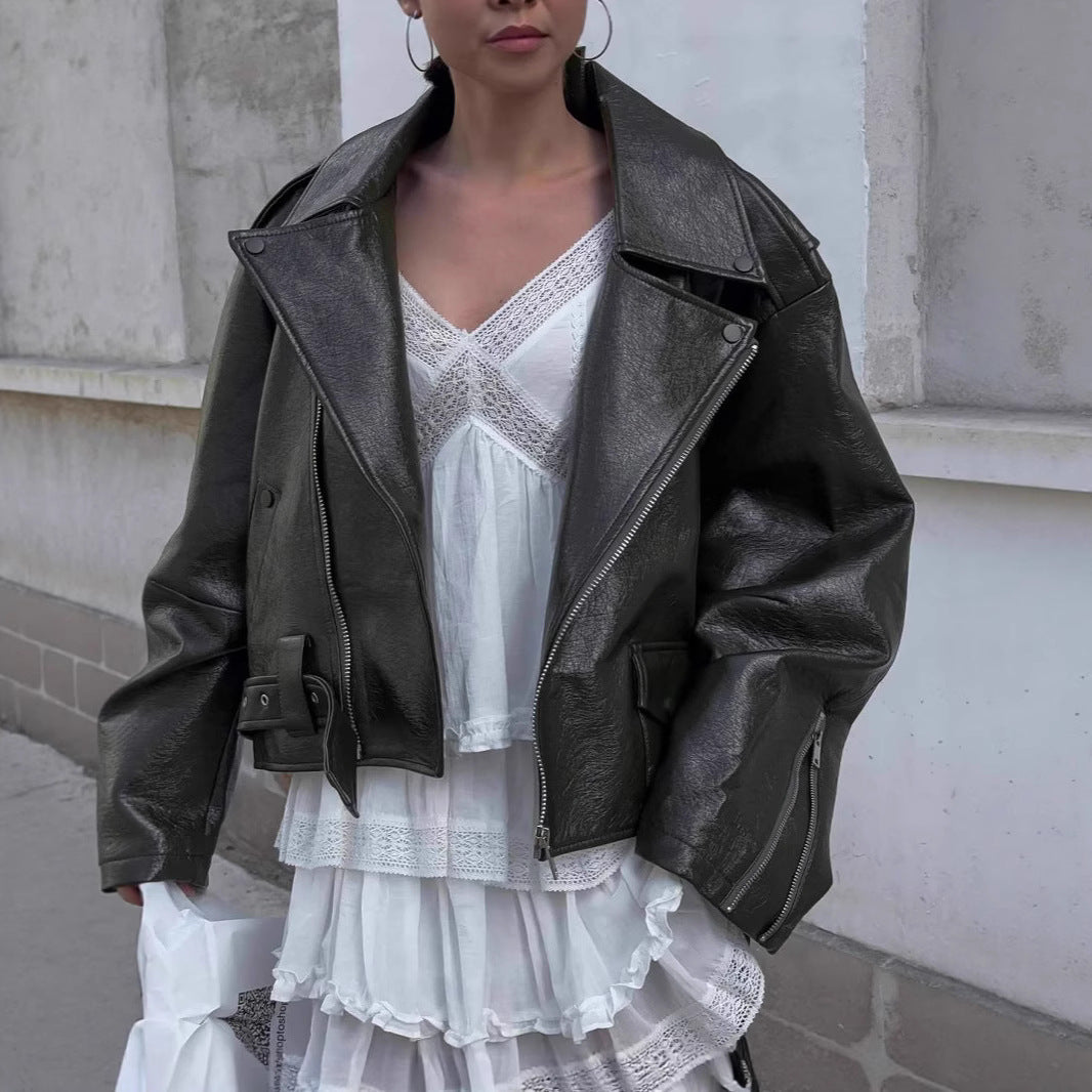 Damer Oversized Konstläderjacka med asymmetrisk dragkedja Eva Jonsson-Eva Jonsson