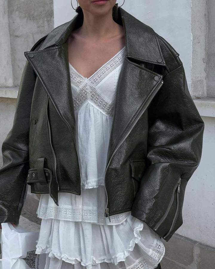 Damer Oversized Konstläderjacka med asymmetrisk dragkedja Eva Jonsson-Eva Jonsson