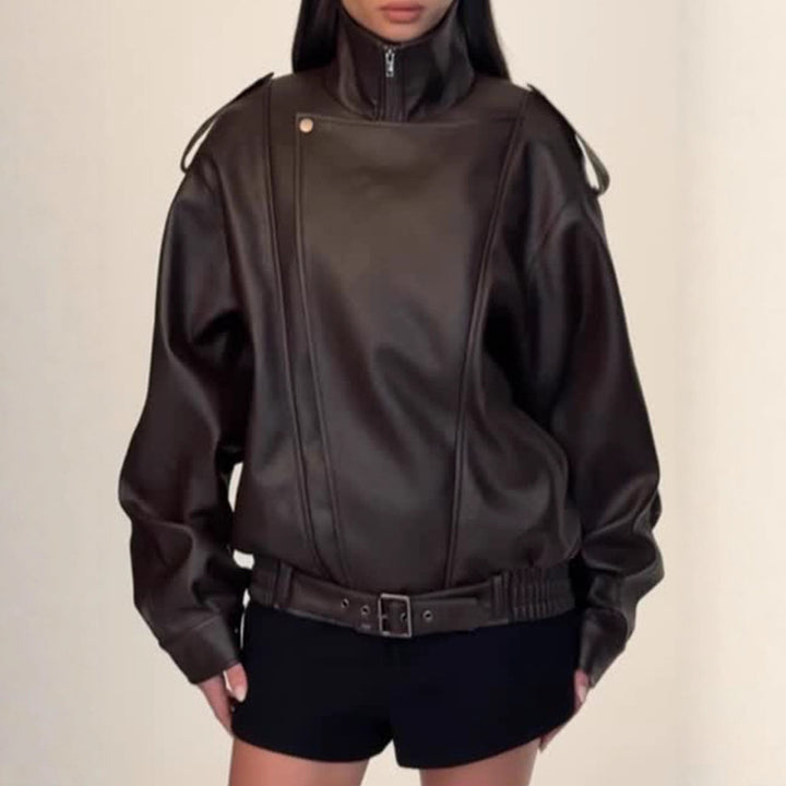 Damer Oversized Konstläderjacka med hög krage och voluminösa ärmar Mirla-Eva Jonsson