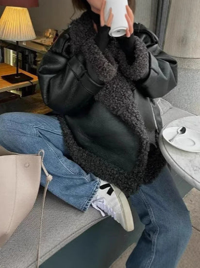 Damer Oversized Konstläderjacka med mysigt foder Mirla-Eva Jonsson