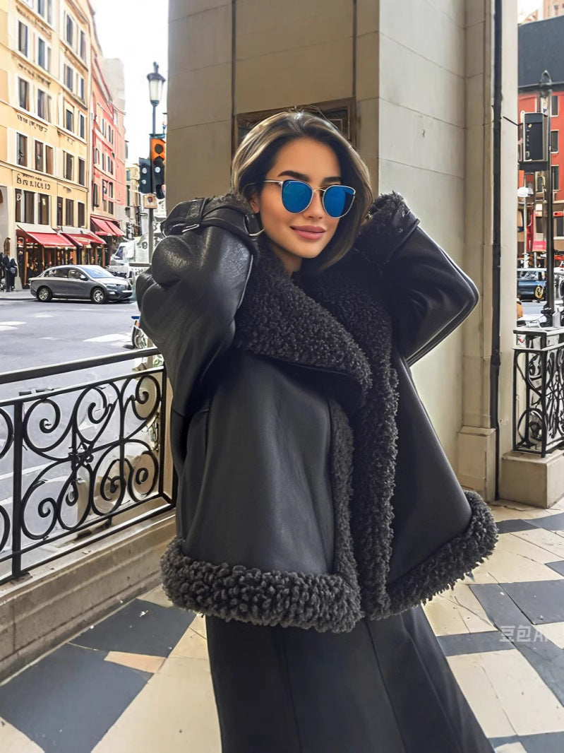 Damer Oversized Konstläderjacka med mysigt foder Mirla-Eva Jonsson