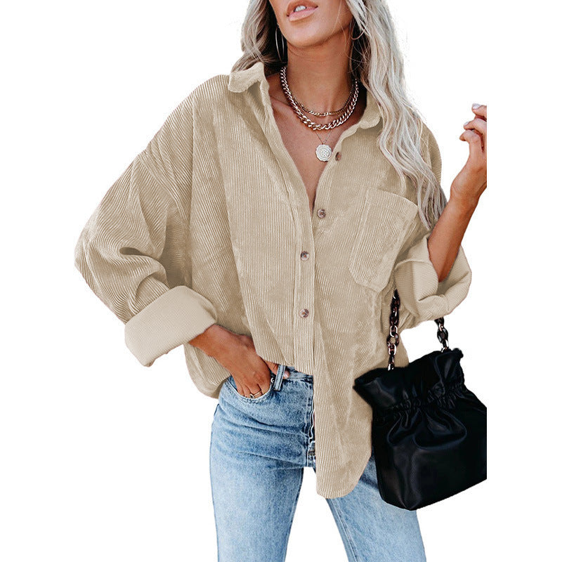 Damer Oversized Kordskjorta med tryckknappar och bröstficka Mirla-Eva Jonsson