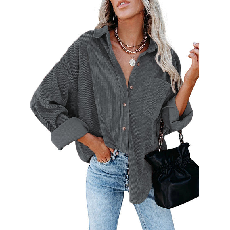 Damer Oversized Kordskjorta med tryckknappar och bröstficka Mirla-Eva Jonsson