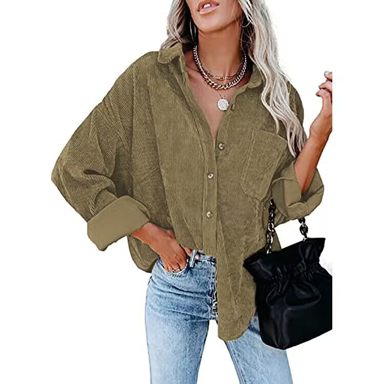 Damer Oversized Kordskjorta med tryckknappar och bröstficka Mirla-Eva Jonsson