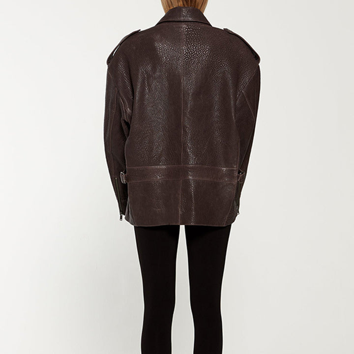 Damer Oversized Läderjacka i robust design med praktiska fickor Mirla-Eva Jonsson