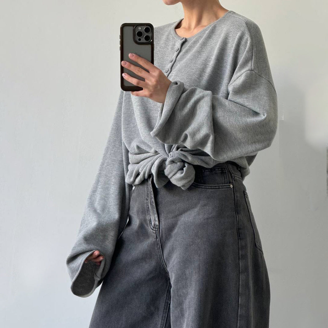 Damer Oversized Långärmad T-shirt med Knappslå Mirla-Eva Jonsson