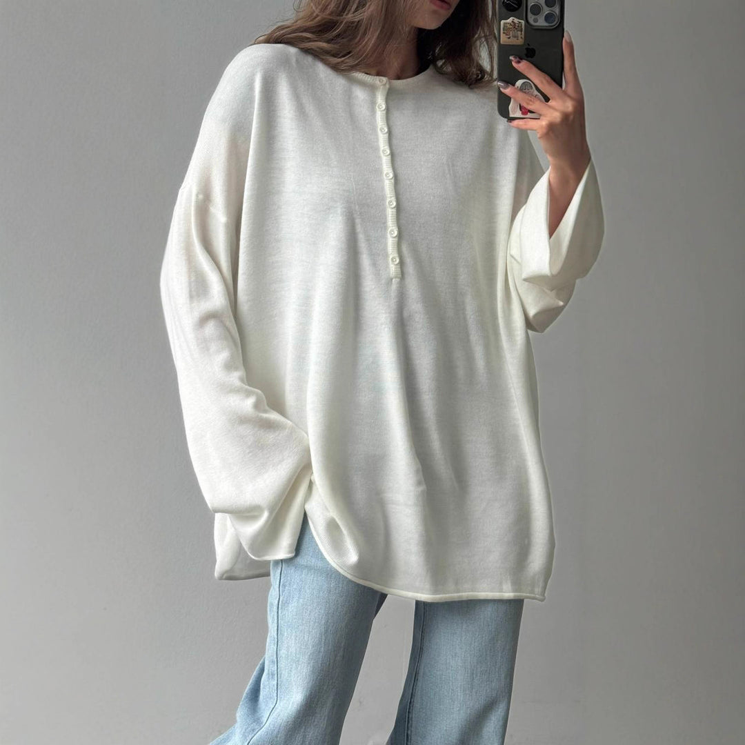 Damer Oversized Långärmad T-shirt med Knappslå Mirla-Eva Jonsson