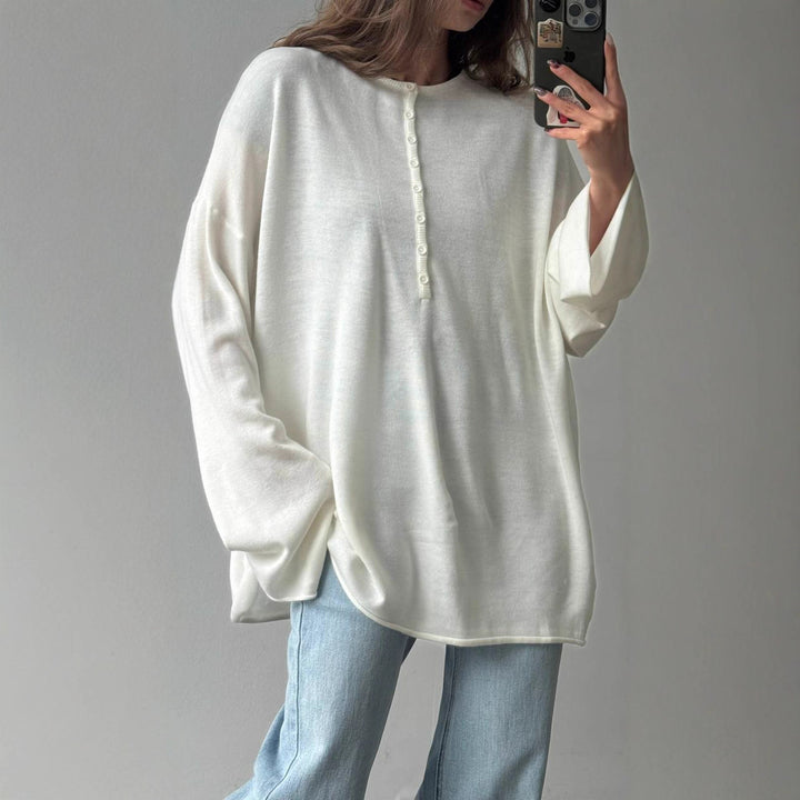 Damer Oversized Långärmad T-shirt med Knappslå Mirla-Eva Jonsson