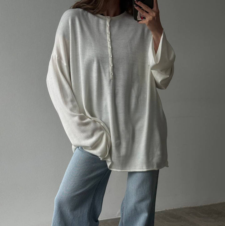 Damer Oversized Långärmad T-shirt med Knappslå Mirla-Eva Jonsson