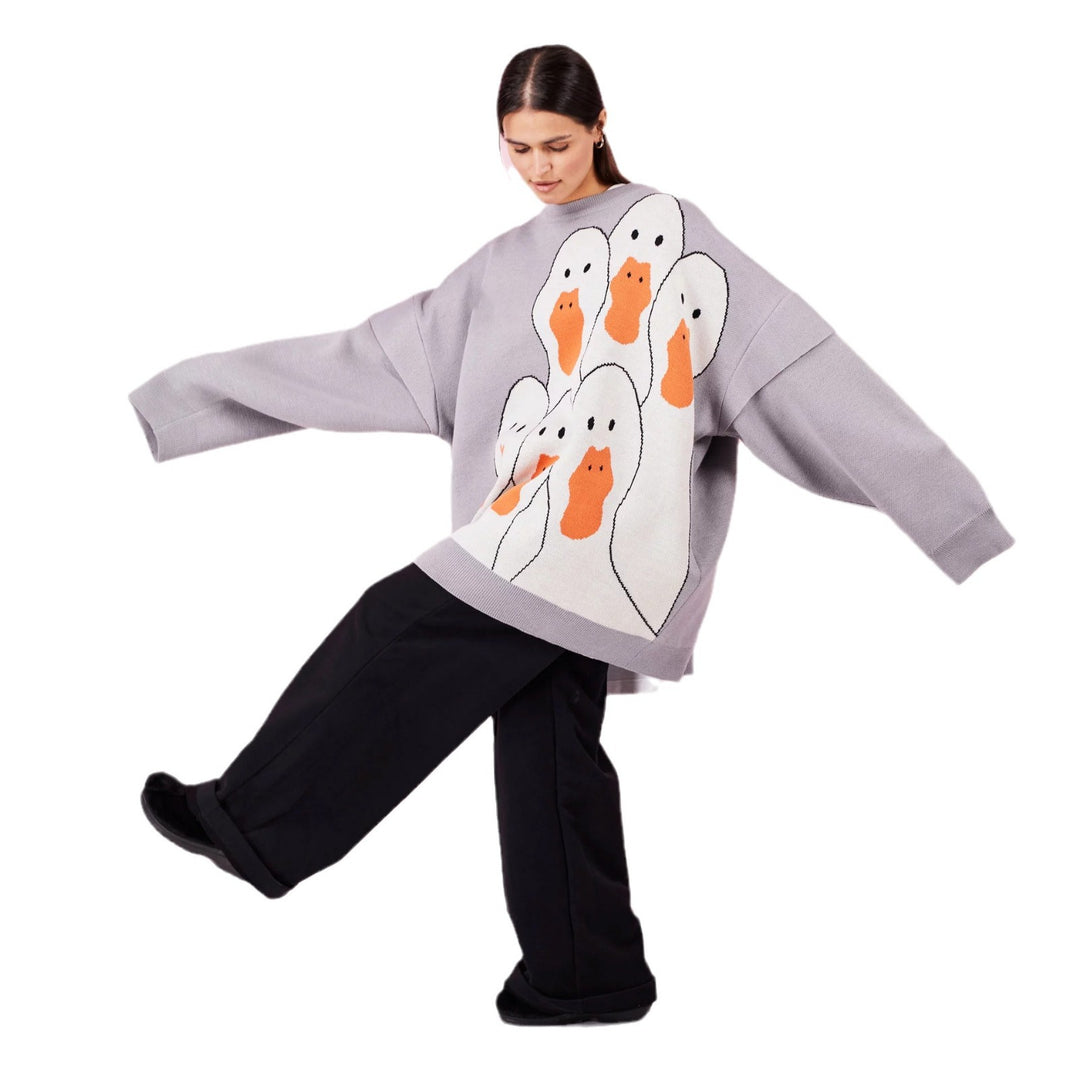 Damer Oversized Pullover med originellt gås-motiv Mirla-Eva Jonsson
