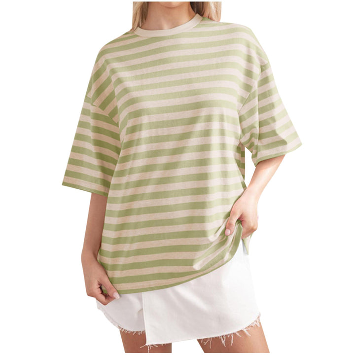 Damer Oversized Randig T-shirt med Rund halsringning och Kort ärm Mirla-Eva Jonsson
