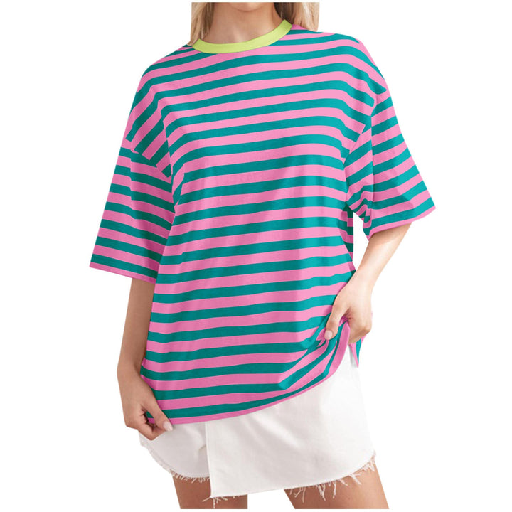 Damer Oversized Randig T-shirt med Rund halsringning och Kort ärm Mirla-Eva Jonsson