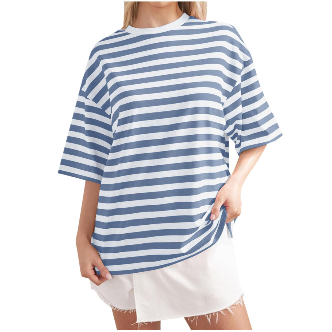 Damer Oversized Randig T-shirt med Rund halsringning och Kort ärm Mirla-Eva Jonsson