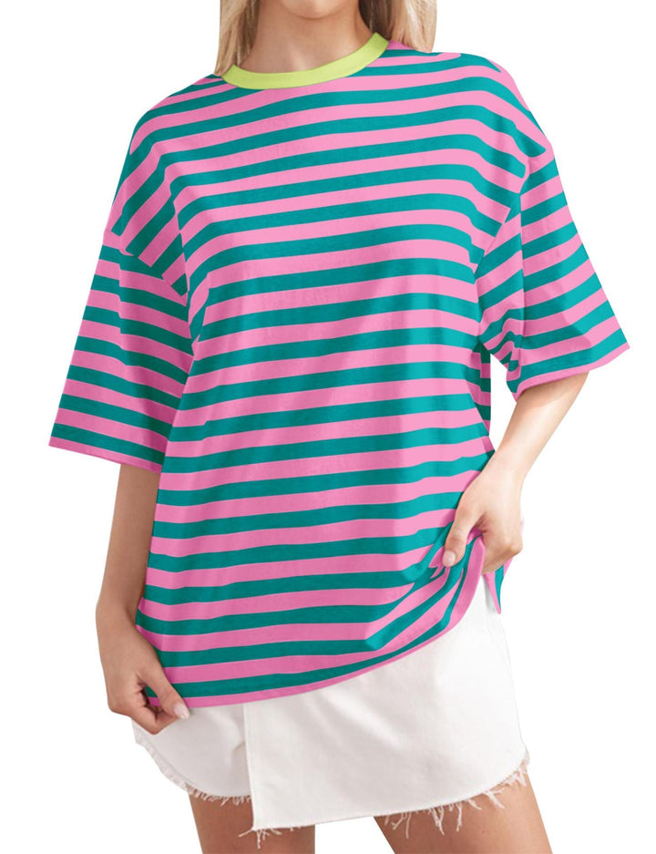 Damer Oversized Randig T-shirt med Rund halsringning och Kort ärm Mirla-Eva Jonsson