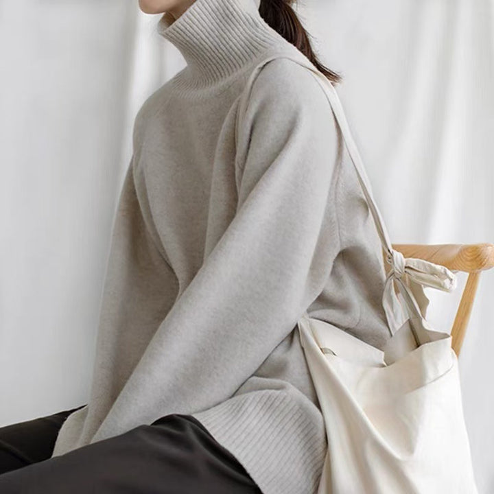 Damer Oversized Rullkragepullover med Ribbstruktur Eva Jonsson-Eva Jonsson