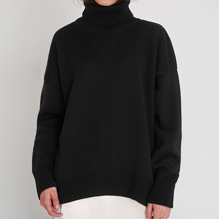 Damer Oversized Rullkragepullover med Ribbstruktur Eva Jonsson-Eva Jonsson