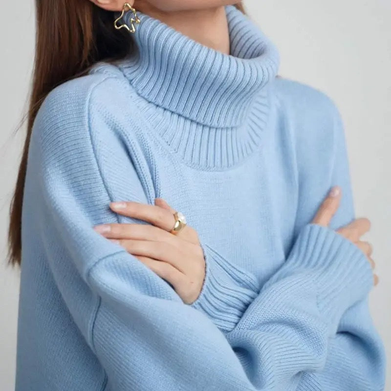 Damer Oversized Rullkragepullover med Ribbstruktur Eva Jonsson-Eva Jonsson