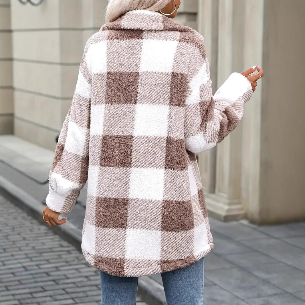 Damer Oversized Rutig Fleecejacka Eva Jonsson-Eva Jonsson