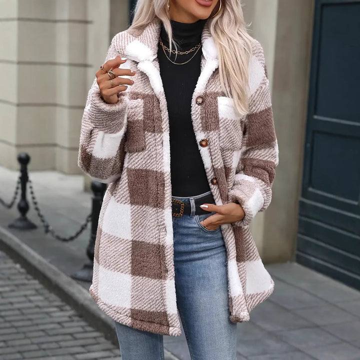 Damer Oversized Rutig Fleecejacka Eva Jonsson-Eva Jonsson