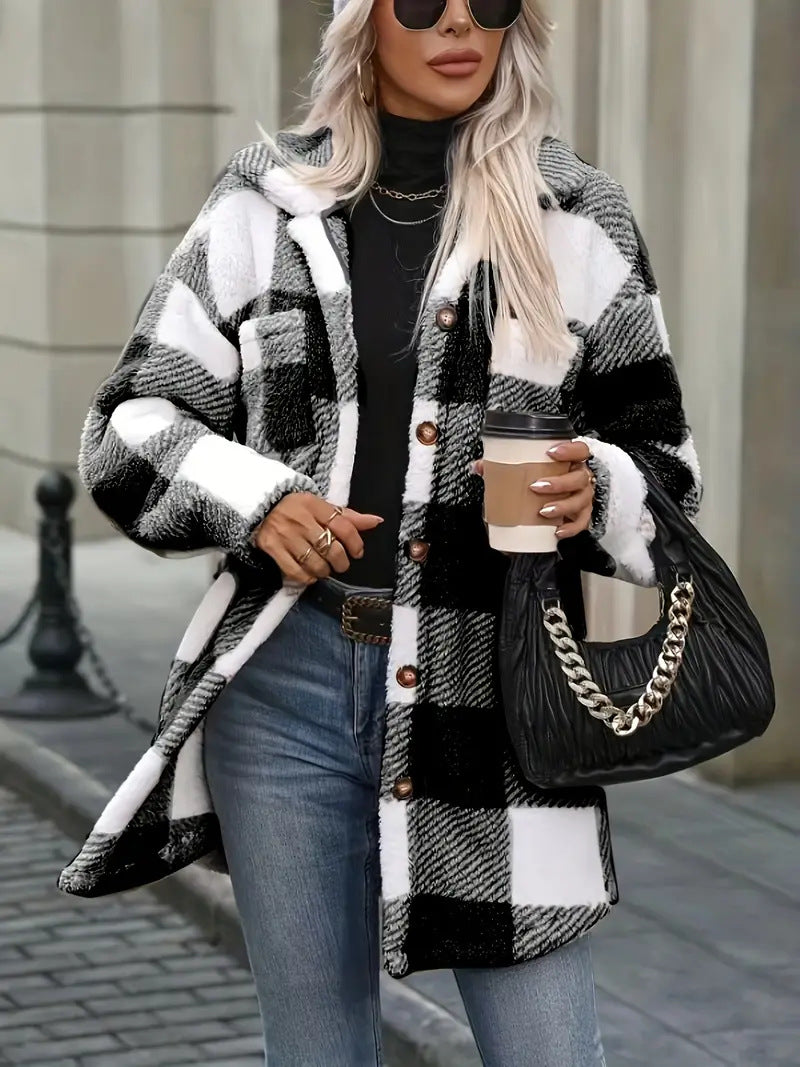 Damer Oversized Rutig Fleecejacka Eva Jonsson-Eva Jonsson