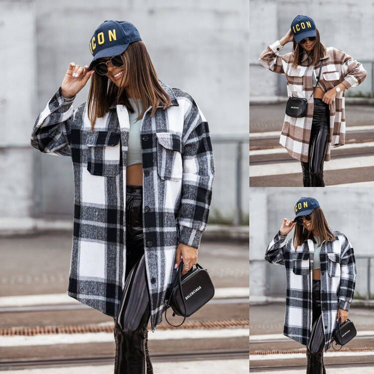 Damer Oversized Rutig Kappor Mirla-Eva Jonsson