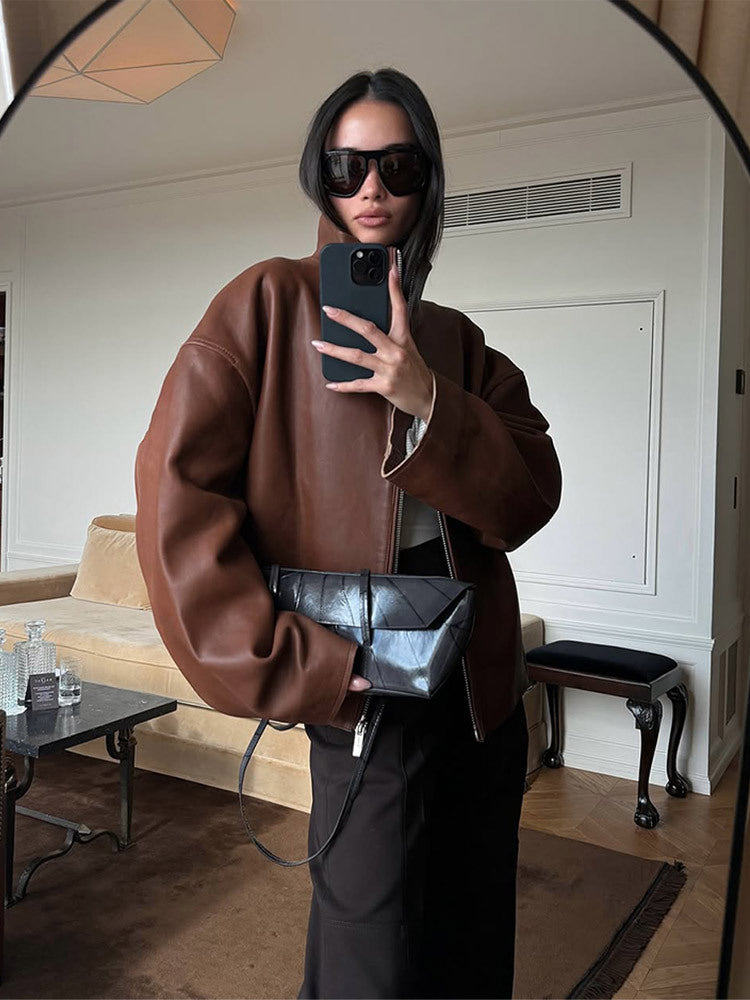 Damer Oversized Skinnjacka med avslappnad passform och voluminösa ärmar Eva Jonsson-Eva Jonsson