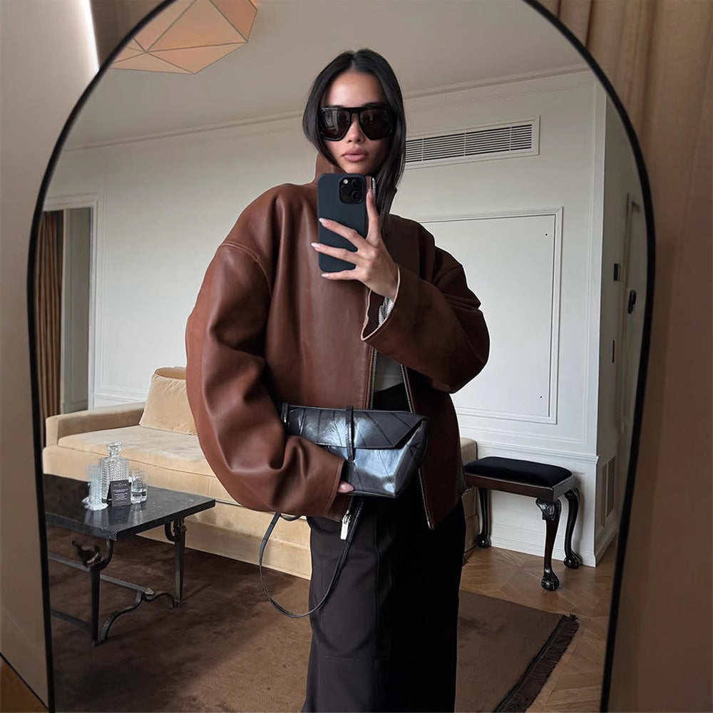 Damer Oversized Skinnjacka med avslappnad passform och voluminösa ärmar Eva Jonsson-Eva Jonsson