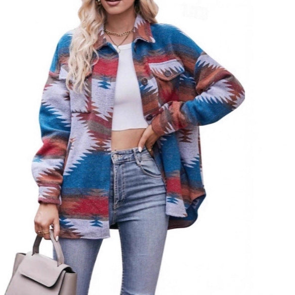 Damer Oversized Skjortjacka med dekorativt mönster Mirla-Eva Jonsson
