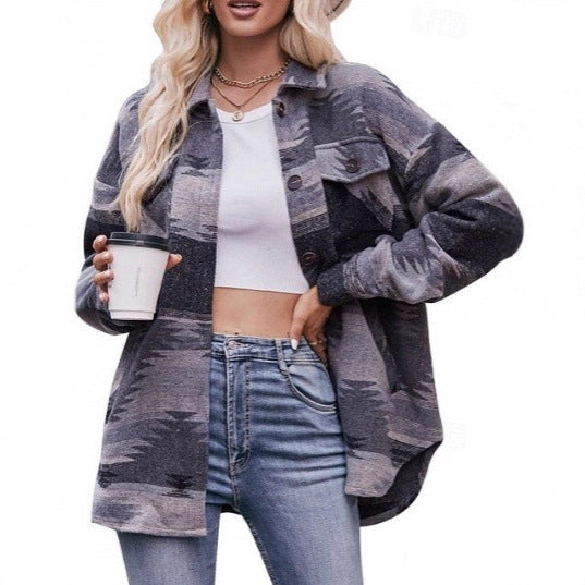 Damer Oversized Skjortjacka med dekorativt mönster Mirla-Eva Jonsson