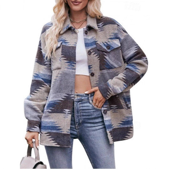 Damer Oversized Skjortjacka med dekorativt mönster Mirla-Eva Jonsson