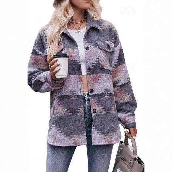 Damer Oversized Skjortjacka med dekorativt mönster Mirla-Eva Jonsson