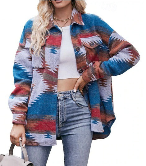Damer Oversized Skjortjacka med dekorativt mönster Mirla-Eva Jonsson