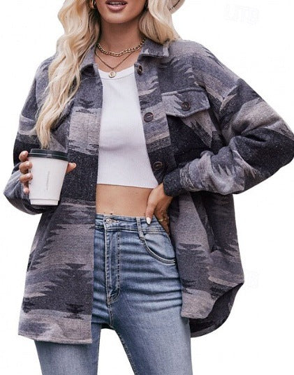 Damer Oversized Skjortjacka med dekorativt mönster Mirla-Eva Jonsson