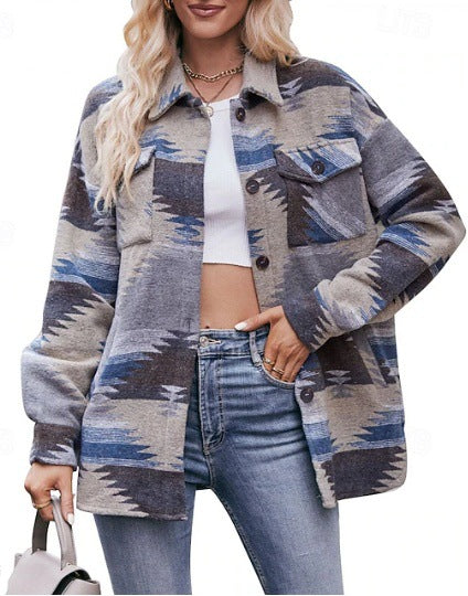 Damer Oversized Skjortjacka med dekorativt mönster Mirla-Eva Jonsson
