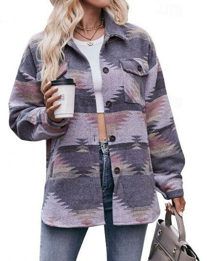 Damer Oversized Skjortjacka med dekorativt mönster Mirla-Eva Jonsson