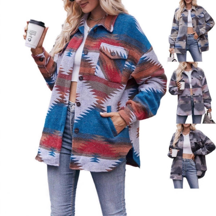 Damer Oversized Skjortjacka med dekorativt mönster Mirla-Eva Jonsson