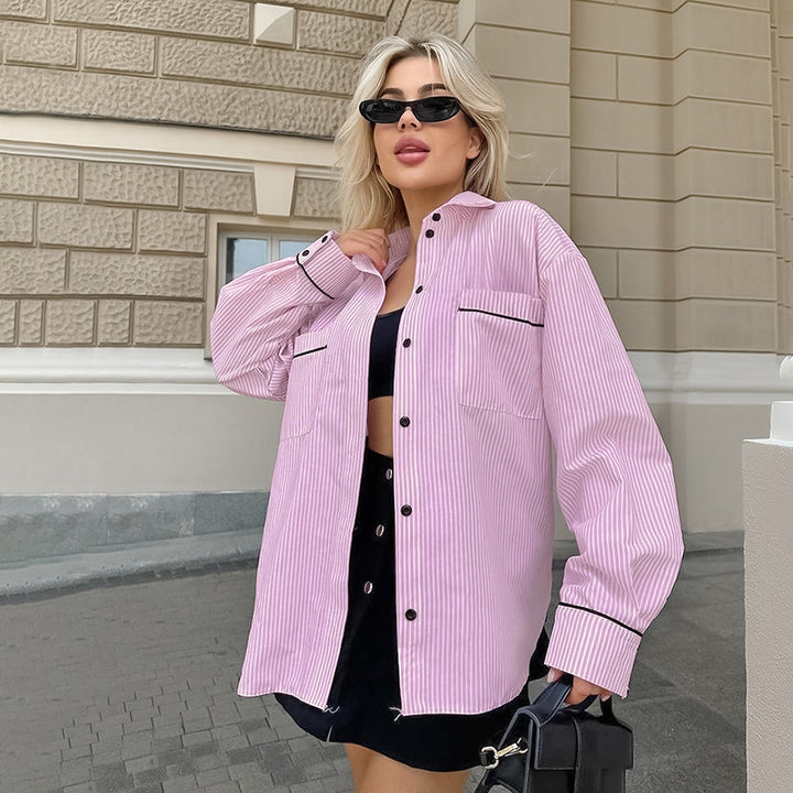 Damer Oversized Skjortjacka med strukturerad design och randig mönster Mirla-Eva Jonsson