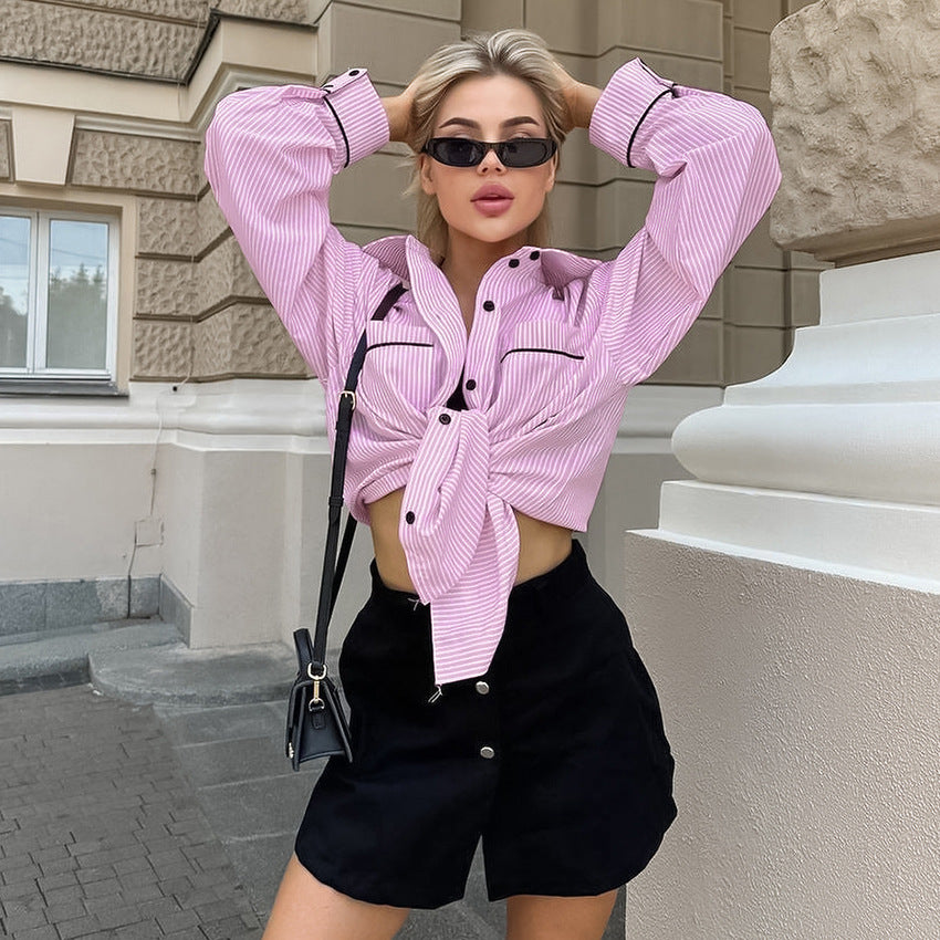 Damer Oversized Skjortjacka med strukturerad design och randig mönster Mirla-Eva Jonsson