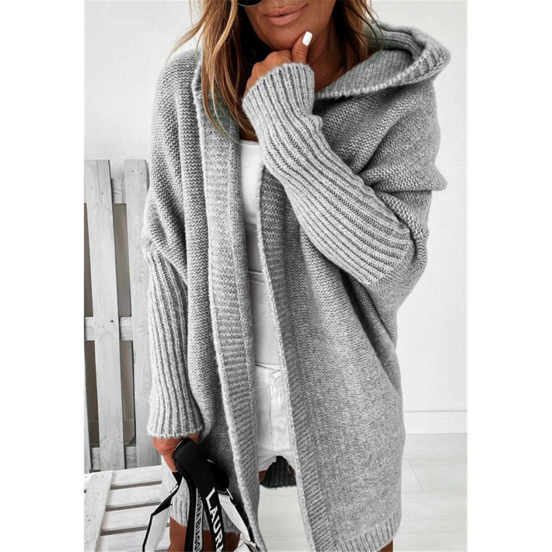 Damer Oversized Stickad Cardigan med Huva och Strukturerad Design Mirla-Eva Jonsson