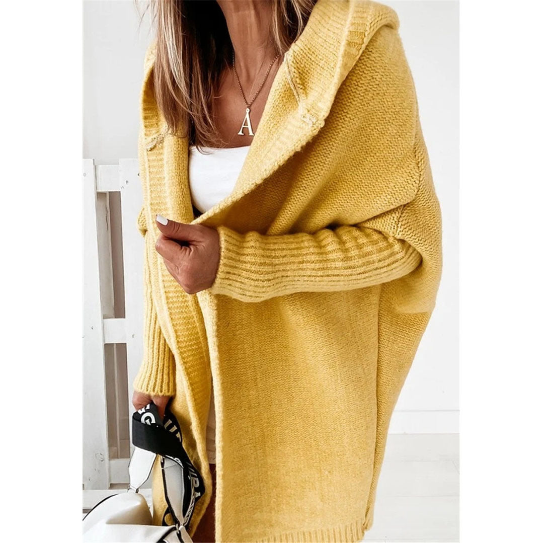Damer Oversized Stickad Cardigan med Huva och Strukturerad Design Mirla-Eva Jonsson