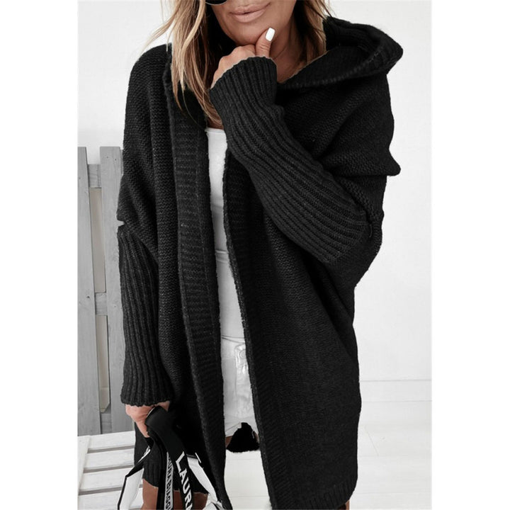 Damer Oversized Stickad Cardigan med Huva och Strukturerad Design Mirla-Eva Jonsson