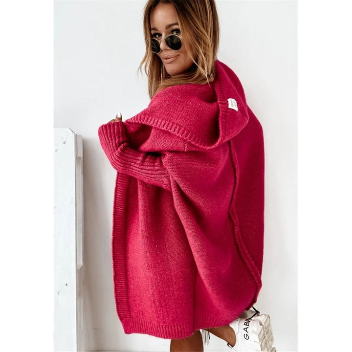 Damer Oversized Stickad Cardigan med Huva och Strukturerad Design Mirla-Eva Jonsson